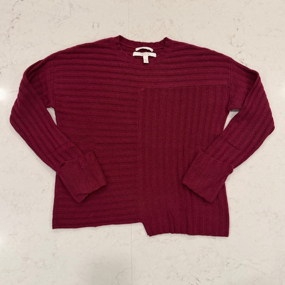 Nordstrom Signature Asymmetrical Ribbed Cashmere Sweater, burgundy field, Small